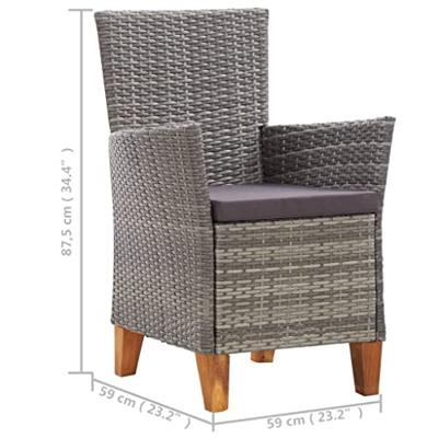 Tuinstoelen 2 st met kussens poly rattan grijs