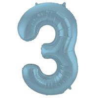 Folieballon Pastel Blauw Metallic Mat Cijfer 3 (86cm) - thumbnail