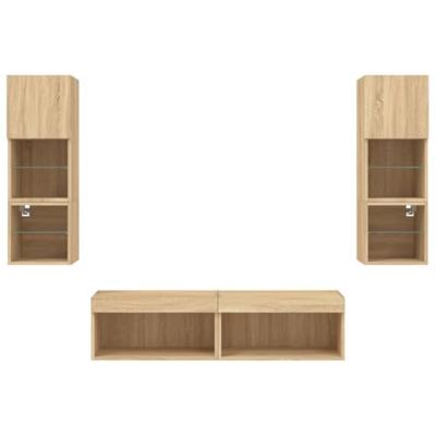 6-delige Tv-wandmeubelset met LED bewerkt hout sonoma eiken