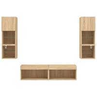 6-delige Tv-wandmeubelset met LED bewerkt hout sonoma eiken - thumbnail