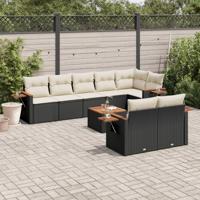 9-delige Loungeset met kussens poly rattan zwart - thumbnail