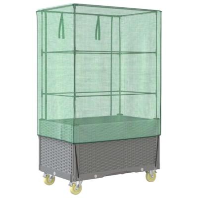 Plantenbak verhoogd met hoes en wielen 80x50x182 cm rattanlook
