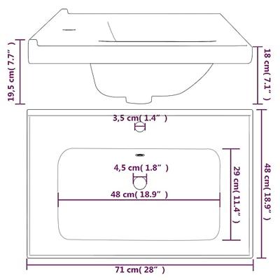 VidaXL Wastafel rechthoekig 71x48x19,5 cm keramiek wit