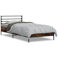 Bedframe bewerkt hout metaal gerookt eikenkleurig 120x200 cm - thumbnail