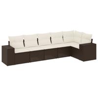 6-delige Loungeset met kussens poly rattan bruin - thumbnail