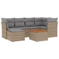 7-delige Loungeset met kussens poly rattan beige - thumbnail