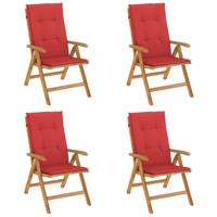 Tuinstoelen 4 st verstelbaar met kussens massief teakhout - thumbnail