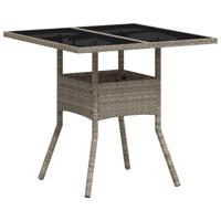 Tuintafel met glazen blad 80x80x75 cm poly rattan lichtgrijs - thumbnail