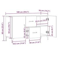 Dressoir 100x36x60 cm bewerkt hout artisanaal eikenkleurig - thumbnail