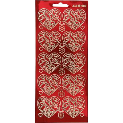 Creativ Company Stickers, harten, vel 10x23 cm, goud, transparant rood, 1 vel