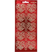 Creativ Company Stickers, harten, vel 10x23 cm, goud, transparant rood, 1 vel - thumbnail