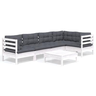 6-delige Loungeset met kussens grenenhout wit