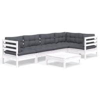 6-delige Loungeset met kussens grenenhout wit - thumbnail