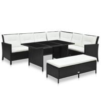 vidaXL 3-delige Loungeset met kussens poly rattan zwart - thumbnail
