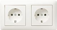 Dubbele stopcontact Gira wandcontactdoos met randaarde en kinderbeveiliging zuiverwit glanzend - thumbnail