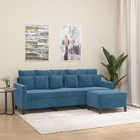 Driezitsbank met voetenbank 180 cm fluweel blauw - thumbnail