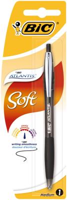 Bic balpen Atlantis Soft 1 mm, zwart, op blister
