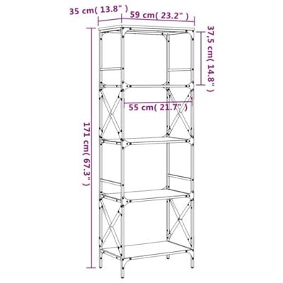 Boekenkast 5-laags 59x35x171 cm bewerkt hout gerookt eikenkleur