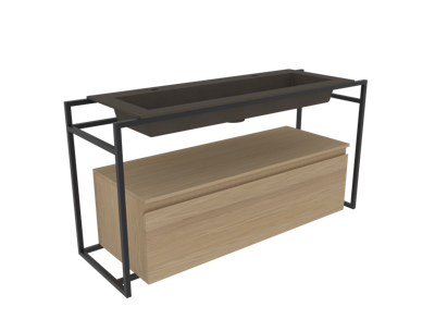 INK Kraft Wastafel Enkele Bak 2 Kraangaten - 1200x450x10 mm - Quartz Beton