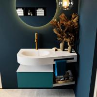 MONDIAZ RIVA 100cm badmeubel onderkast / planchet kleur Smag met 1 lade. Wastafel DULCET links 1 kraangat kleur Talc. - thumbnail