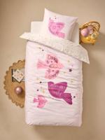 Bedovertrek + omkeerbare kussensloop voor kinderen BIRDY, met gerecycled katoen roze (poederkleur) - thumbnail