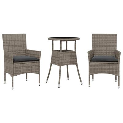 3-delige Tuinset met kussens poly rattan en glas grijs - thumbnail