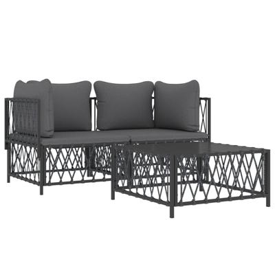 3-delige Loungeset met kussens staal antracietkleurig - thumbnail