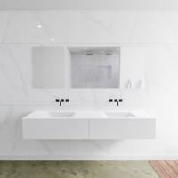 Zaro Lagom volledig naadloos solid surface onderkast 190cm mat wit met 2 lades Push tot open. Compleet met solid surface wastafel met 0 kraangat(en) - thumbnail