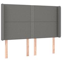 Hoofdbord met randen 147x16x118/128 cm stof donkergrijs - thumbnail