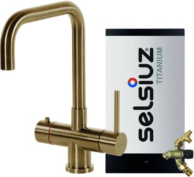 Selsiuz Inox kokend water kraan met titanium combi extra boiler en U-uitloopkraan gold
