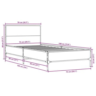 Bedframe bewerkt hout metaal gerookt eikenkleurig 120x200 cm - thumbnail