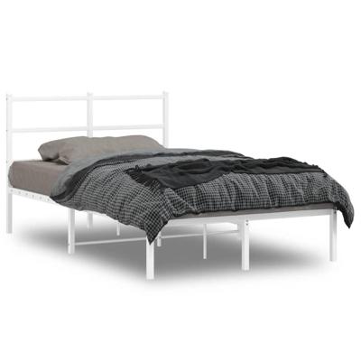 Bedframe met hoofdbord metaal wit 120x190 cm