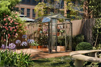 Royal Well Anne III tuinkas 150x290 cm groengrijs met 3mm veiligheidsglas (inclusief fundament)- - Aluminium- Royal Well