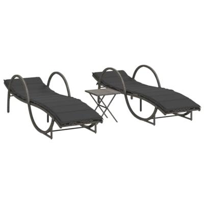 Ligbedden 2 st met tafel poly rattan grijs - thumbnail