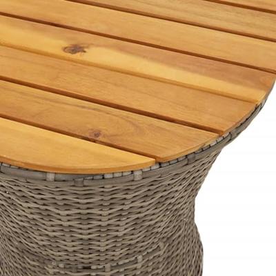 Tuinbijzettafel trommelvormig poly rattan en massief hout grijs Tuinbijzettafel trommelvormig poly rattan en massief hout grijs