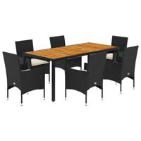 7-delige Tuinset met kussens poly rattan en acaciahout zwart - thumbnail