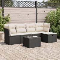 6-delige Loungeset met kussens poly rattan zwart - thumbnail