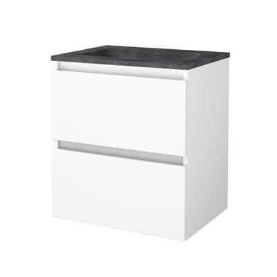 Badmeubelset BWS Salt 60x46cm Greeploos 2 Lades Met Wastafel Hardsteen Ice White