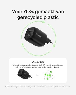 BELKIN 65W USB-C-wandlader met twee poorten - Nintendo Switch 2 - Zwart
