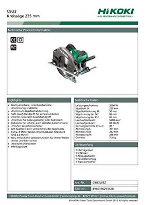 HiKOKI cirkelzaagmachine - C9U3WBZ - 2000W - ∅235mm - in koffer + zaagblad