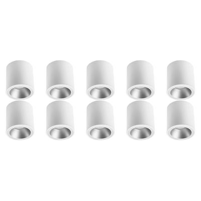 Opbouwspot 10 Pack - Pragmi Cliron Pro - GU10 Fitting - Opbouw Rond - Mat Wit/Zilver - Aluminium - Verdiept - Ø90mm