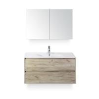 Dante Badmeubelset 100 cm - Craft Oak - Keramische Wastafel Wit Enjoy - met Spiegelkast - thumbnail