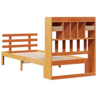 Bed met boekenkast zonder matras grenenhout wasbruin 100x200 cm
