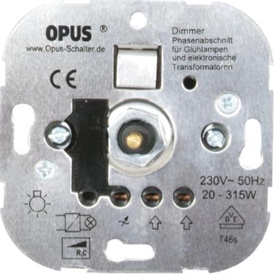 Opus halogeen draaidimmer met druk-wisselschakelaar voor elektronische trafo's 20-315 VA