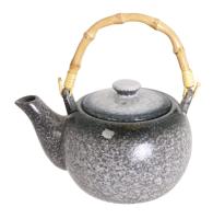Grijs-witte theepot - Tajimi - keramiek met bamboe handvat - 600ml - thumbnail