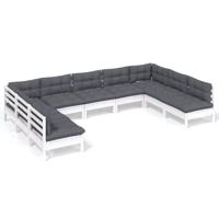 9-delige Loungeset met kussens massief grenenhout wit - thumbnail