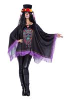 Day of the Dead poncho met paarse franje (V) - thumbnail
