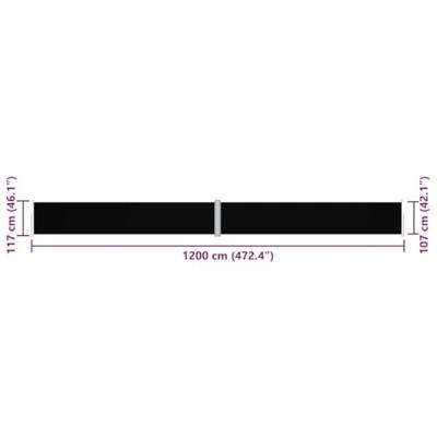 VidaXL Windscherm uittrekbaar 117x1200 cm zwart