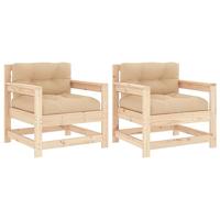 Tuinstoelen 2 st met kussens massief grenenhout - thumbnail