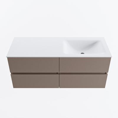 MONDIAZ VICA 120cm badmeubel onderkast Smoke 4 lades. Wastafel CLOUD rechts zonder kraangat, kleur Talc.